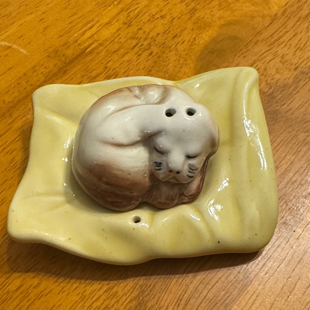 Vintage Dog on Pillow Salt and Pepper Shakers